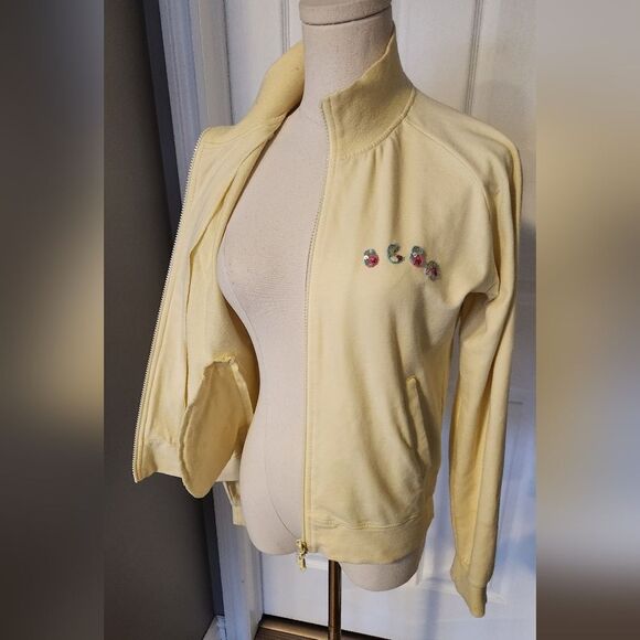 BCBGโMAX AZRIA Yellow Embroidered Zip Up Sweater - Size Large - Picture 9 of 15